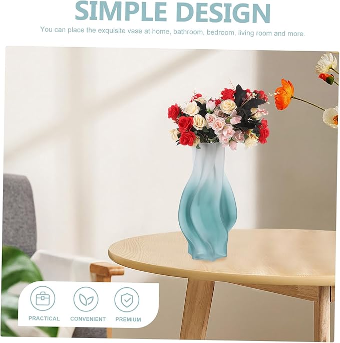 Frosted Glass Planter Vase Large Green Swirl Pattern Decorative Home Glass Vase for Flower Arrangement Desktop Display for Living and Wedding Decor