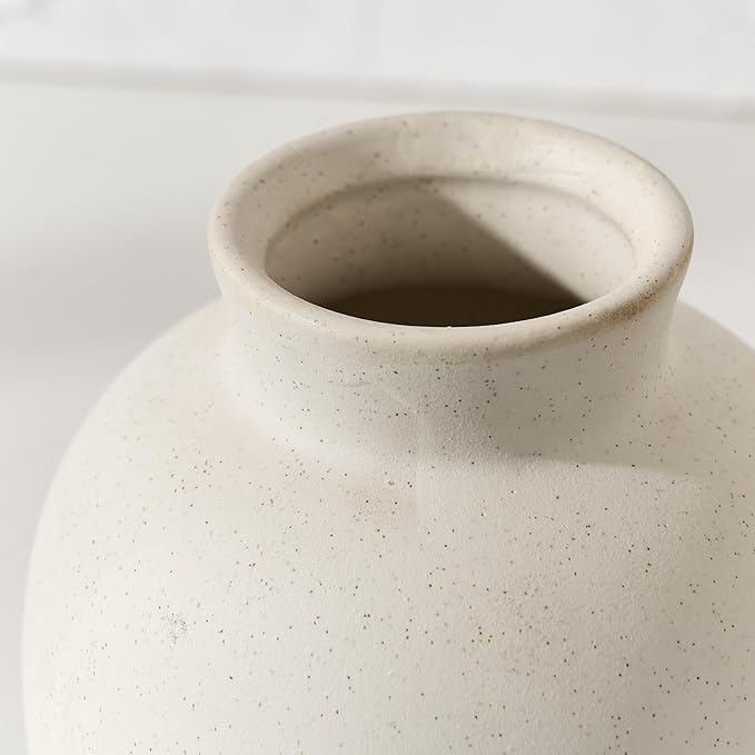 SIDUCAL Spotted Ceramic Modern Style Vase, 5.7 Inch Rustic Farmhouse Boho Vase for Home Decor, Terracotta for Table, Living Room, Wedding, Mantel Decoration, Speckled White