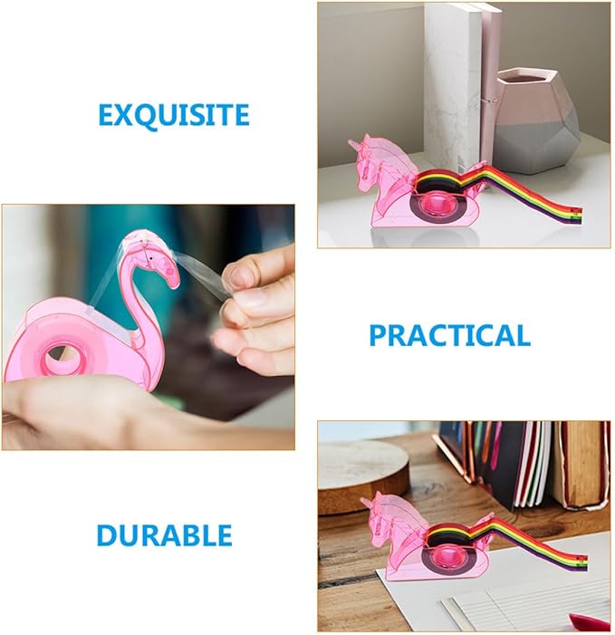 VILLCASE 2 Sets Cute Animal Tape Dispenser with Cutter Portable Desk Tape Holder for Office School Home Use Pink Mythical Horse and Flamingo Design Practical Stationery