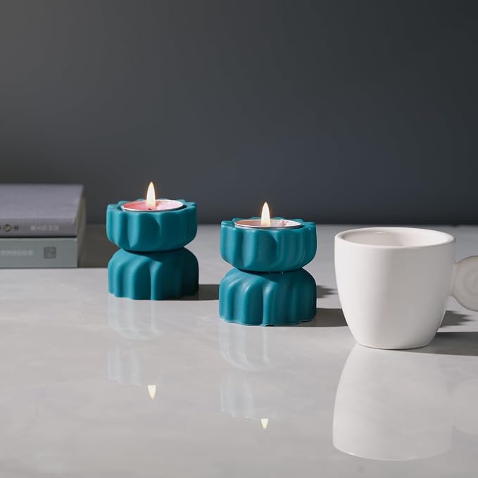 Spiral Grain Tealight Candle Holder Set of 2; Cement Tea Light Votive Candle Holder with a Twist; Decorative Small Cement Tea Light Holder for Coffee or Dining Table Decor; 2 x 2.1 Inches
