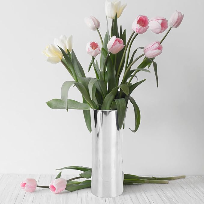 Hapivida Stainless Steel Vase, Metal Vase Centerpiece Decoration Tabletop Flower Silver Vases, Elegant Flower Vase for Office Home Wedding Decoration