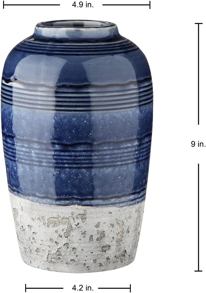 Decorative Ceramic Vases for Home Decor Two Tone Boho Flower Vase for Table Centerpieces Big Blue Pottery Vase Table Flowers Decor Vase Living Room Shelf Fireplace
