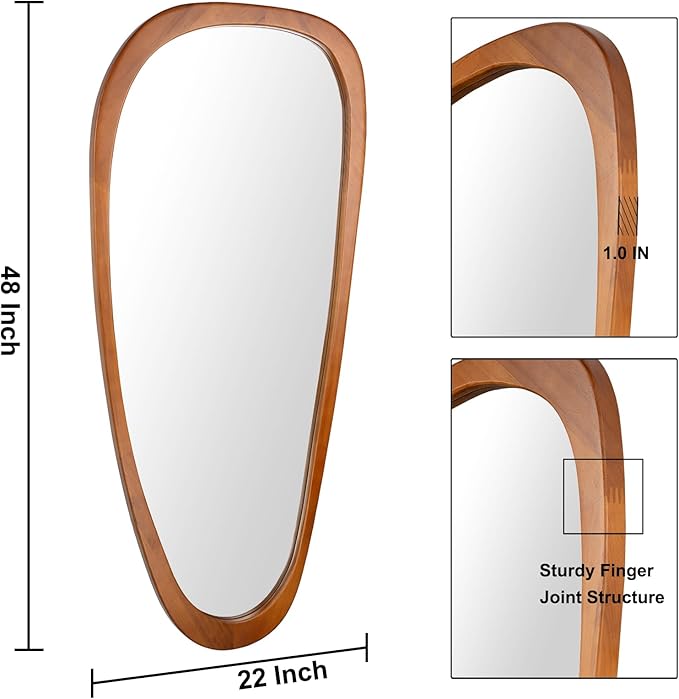 BOMINICA Full Length Irregular Wall Mirror, 48" x 22" Wooden Full Body Dressing Mirror Wall Mounted, Decorative Floor Mirror for Living Room, Bedroom, Entryway, Farmhouse, Home Decor