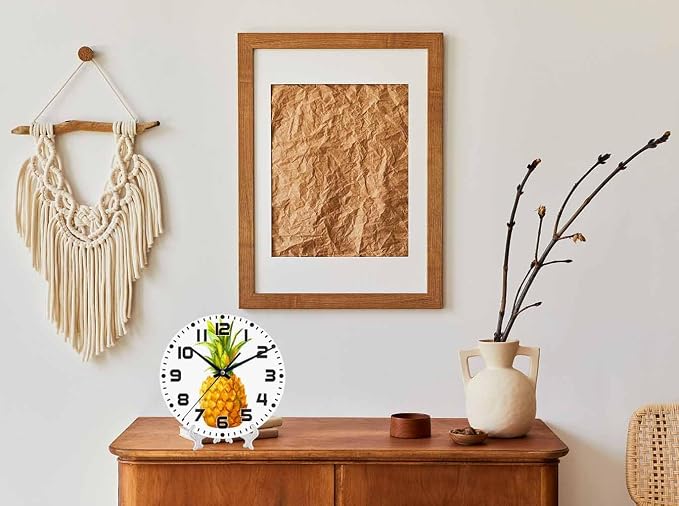 Pineapple Wall Clock Watercolor Ananas Comosus Battery Powered Wall Clock Silent Non Ticking 10 Inch for Living Room, Kitchen, Home,Bathroom, Bedroom