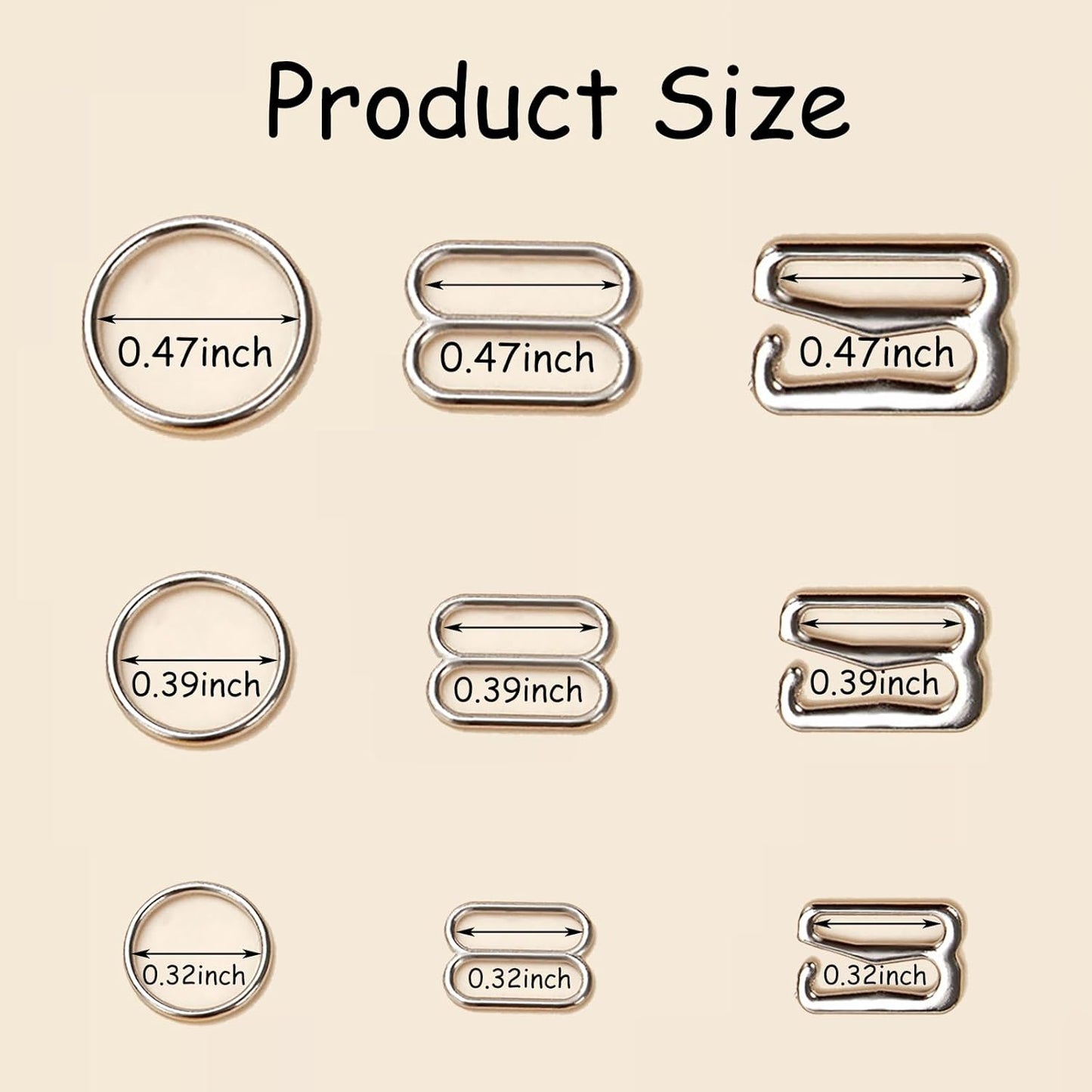 Skiennix Bra Hooks & Clips - Adjustable Metal Swimsuit Replacement Sliders | 3 Styles, 3 Sizes (8mm, 10mm, 12mm)