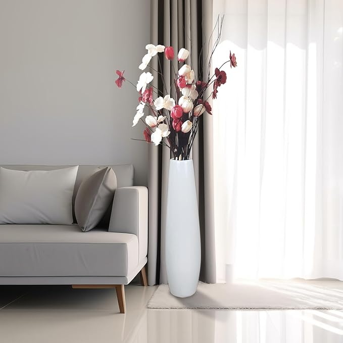 Ceramic White Floor Vase 28 Inches Tall Flower Holder Decorative Large Vases for Table Centerpieces Shelf Home Decor Living Room Branches Sky-Dried Flower Arrangement Simple Decorative