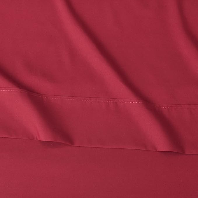 Amazon Basics Lightweight, Breathable Super Soft Easy Care Microfiber 4 Piece Bed Sheet Set with 14-Inch Deep Pockets, Full, Burgundy, Solid