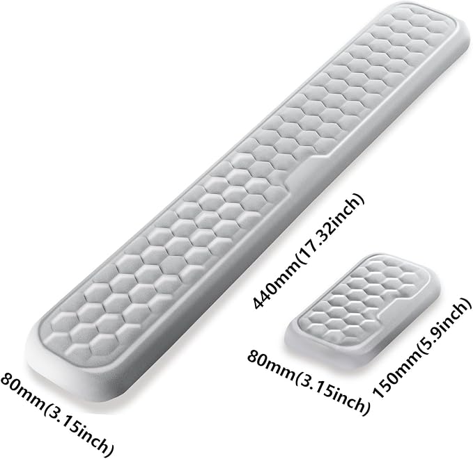Wrist Rest for Keyboard and Mouse, Upgrade Enlarge Mouse Pad Wrist Rest, Ergonomic Memory Foam, Non-Slip Base for Computer Gaming & Office Work, 2 Piece Set, Grey (17.32x3.15+5.9x3.15 inch)