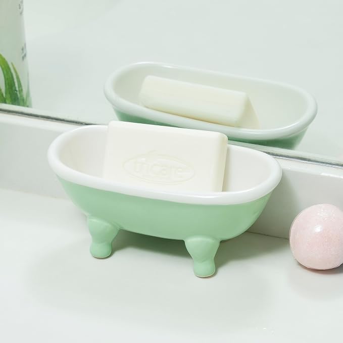 5.7" Ceramic Mini Clawfoot Bathtub Bar Soap Dish, Decorative Bar Soap Holder for Shower, Bathroom & Kitchen Sink (Bright Teal)