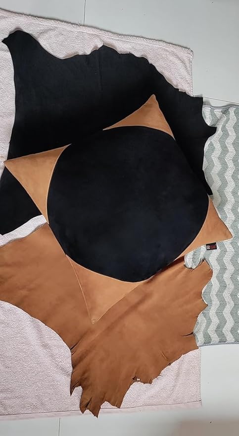 D DOLLY LAMB Lambskin Suede Leather Pillow Cover - Sofa Cushion Case - Decorative Throw Covers for Living Room & Bedroom, 18x18 Inches - Tan and Black (01) Pack of 2