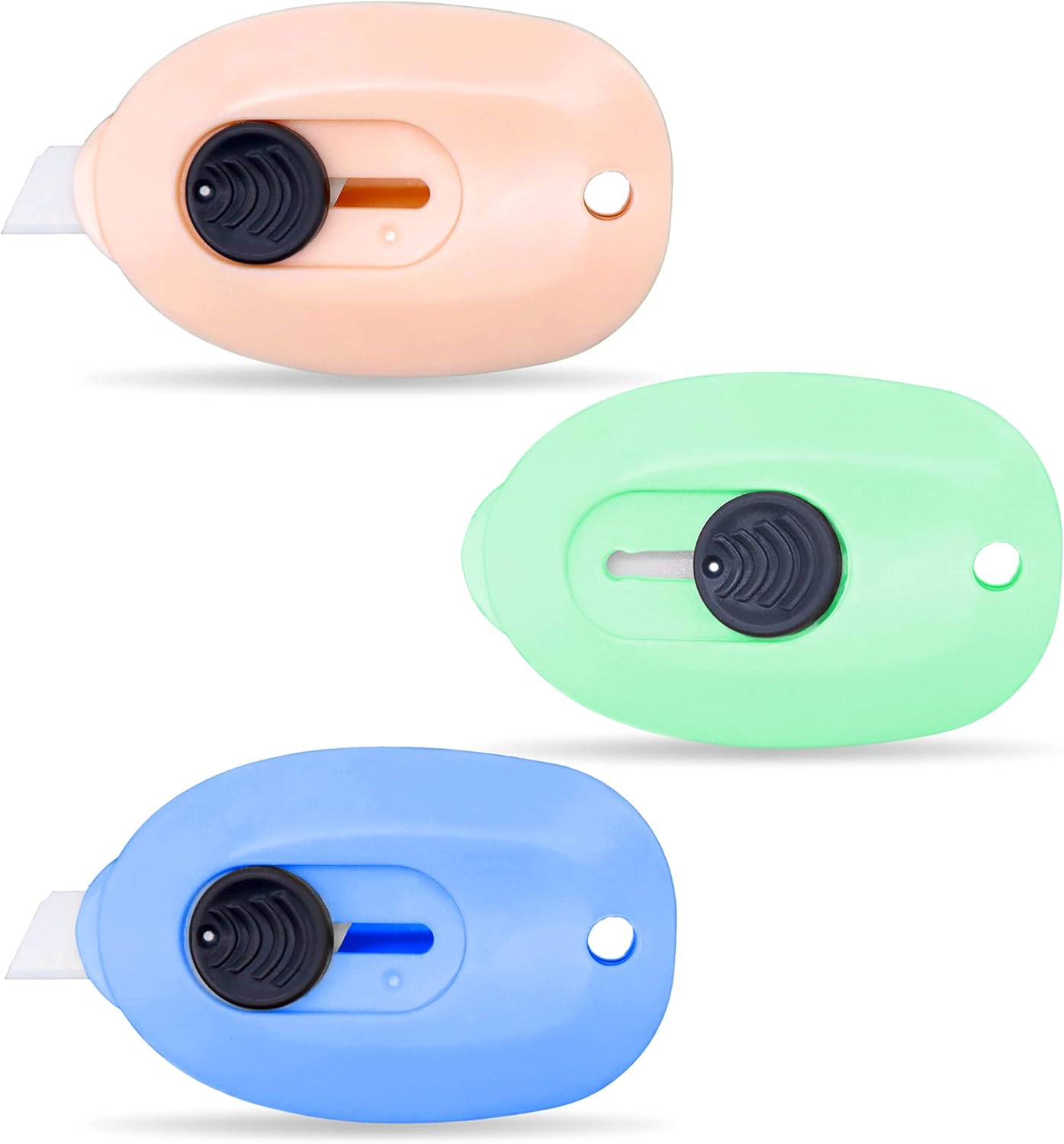 Sonuimy Mini Ceramic Box Cutter - 3-Pack Safety Box Opener with Retractable Blades | Keychain-Friendly (Pink, Green, Blue)