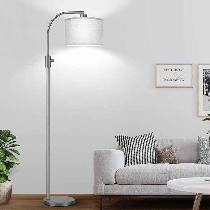 Nintiue Upgraded Modern Arc Dimmable Tall Standing Floor Lamp with Gray Shade, 1200 Lumens LED Bulb Included, for Living & Reading Room, Bedroom, Office & Nursery, Gray