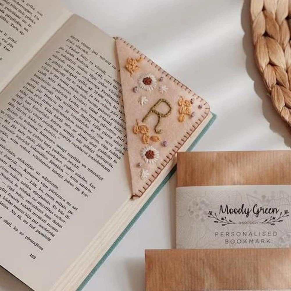 Skiennix Personalized Hand Embroidered Corner Bookmark - Cute Flower Design | Ideal Gift for Book Lovers
