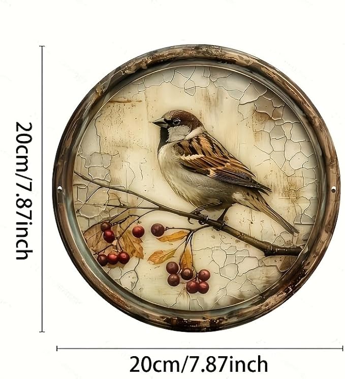 A Vintage Bird with a Cherry Round Wooden Sign, 7.98X7.98 Inches,Printed Wooden Wall Art, Suitable for Home, Kitchen, Garden, And Office Decor - The Perfect.
