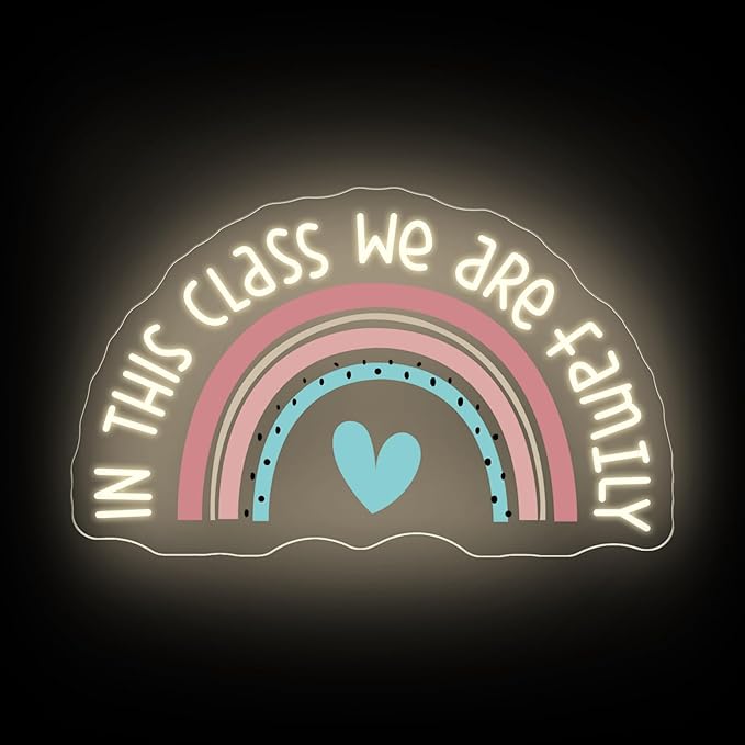 In This Class We Are Family Neon Sign, Back To School Gift, Classroom Decor, Teacher Gift Welcome Wall Decor, Cute Rainbow Sign, Reading Corner Decoration, Opening Season Theme Party Props
