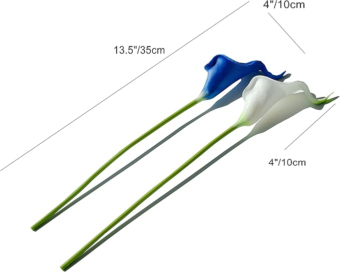 Mandy's PU Blue and White Calla Lily Artificial Flowers 20 Stems 13.5in Faux Realistic Centerpiece for Thanksgiving and Christmas Decorations DIY Bridal Bouquet Home Décor