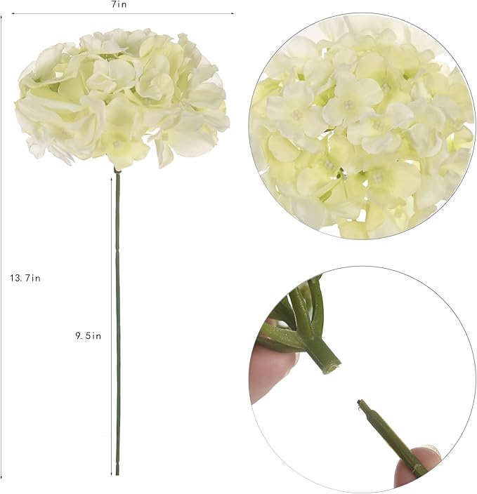 10PCS Artificial Hydrangea Flowers, Fake Hydrangea Silk Flowers Heads with Stems for Wedding Home Party Shop Baby Shower Decoration-Light Green