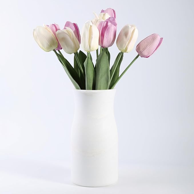 White Marble Vase for Flowers, 8.66" Minimalist Modern Frosted Flower Vase for Home Decor, Decorative Vases for Centerpieces, Living Room, Dining Table, Office, Boho Farmhouse Decor
