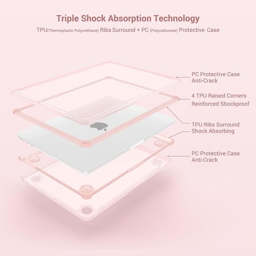 MOSISO Hard Case for MacBook Air 15" M5 2026 | Shock-Absorbing, Anti-Cracking, Pink with TPU Bumper & Keyboard Cover