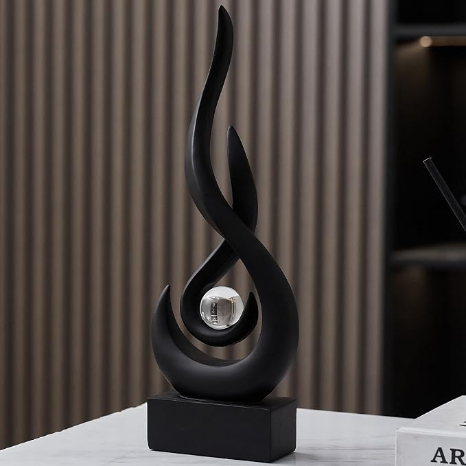 Modern Abstract Art Table Decoration,Resin Flame Statue Modern Centerpiece Ornaments for Living Room Great Gift Idea Home Decor,Collectibles (Black)