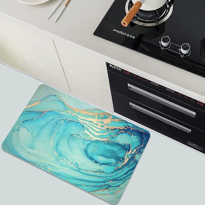 Diatomaceous Earth Bath Mat,Turquoise Marble Non-Slip Volume Super Absorbent Fast Drying for Bathroom Kitchen Door mat,Eco-Friendly Easy to Clean 20×31Inch (50 * 80cm)