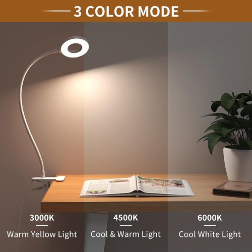 iZELL USB Clamp Reading Light - Adjustable LED Desk Lamp with Silicone Arm for Kids - 15.8’’ White