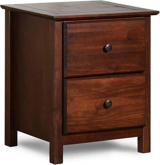 Grain Wood Furniture Shaker 2-Drawer Bedside Nightstand, Solid Wood with Cherry Finish
