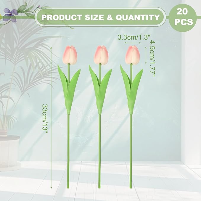 uxcell 20pcs Tulips Artificial Flowers, Faux Flowers Silk Fake Tulip Stems Real Touch for Wedding Bouquet Centerpiece Table Party Decoration(Peach Pink)
