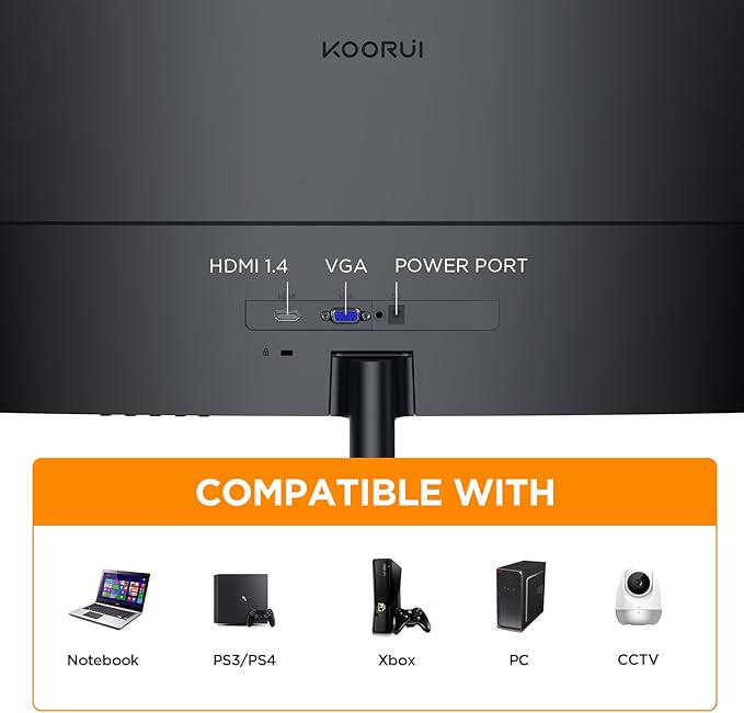 KOORUI 24 inch Curved Monitor, Full HD 1080P Curved Computer Monitor, 100Hz 1500R PC Screen, TÜV Rheinland Certified, HDMI VGA, Tilt Adjustment, LCD Display, Eye Care, Black 24N5CA