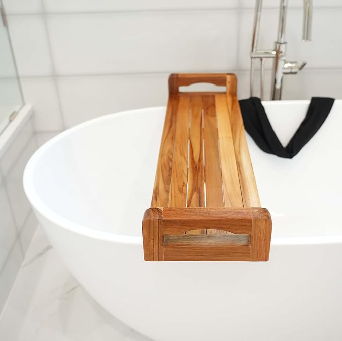 EcoDecors, 34 inch, with LiftAid Handles, Bath Tray for Tub, Bath Tub Tray Wood, Bathtub Table, Caddy for Bathtub in Natural Teak