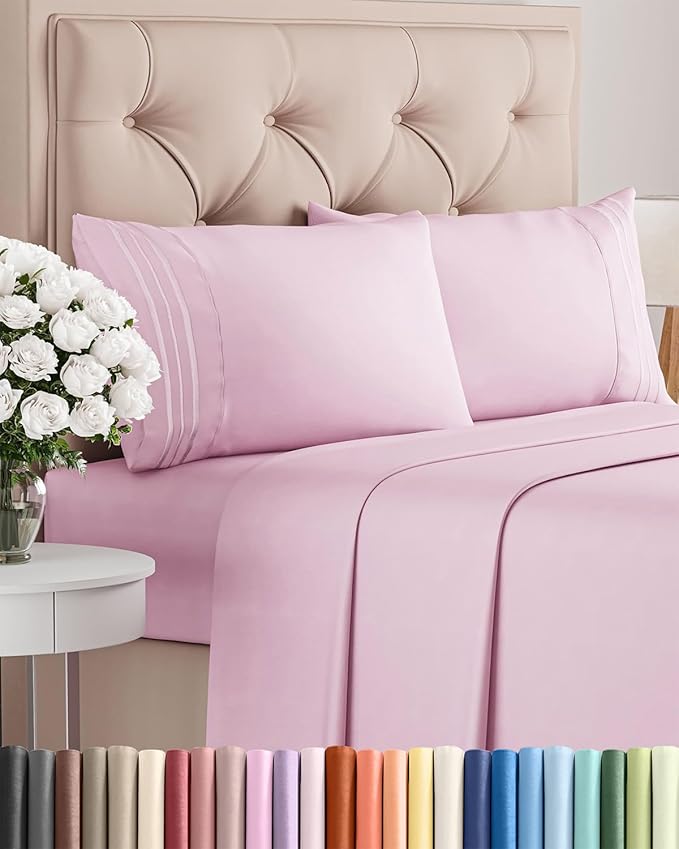 Cal King Size 4 Piece Sheet Set - Comfy Breathable & Cooling Bed Sheets Set - Hotel Luxury Bedding for Women, Men, Kids, Teens, Boys & Girls - Deep Pockets, Soft, Wrinkle Free - Oeko-Tex - Light Pink