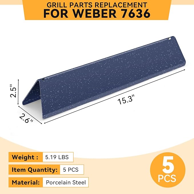 KifonMetals 15.3 inch Flavorizer Bars for Weber Spirit Grill Parts Spirit I & Spirit II E310 E320 E330 S310 S320 S330 Gas Grills with Front Control Knob, 5 PCS 7636 Porcelain Steel Flavor Bars