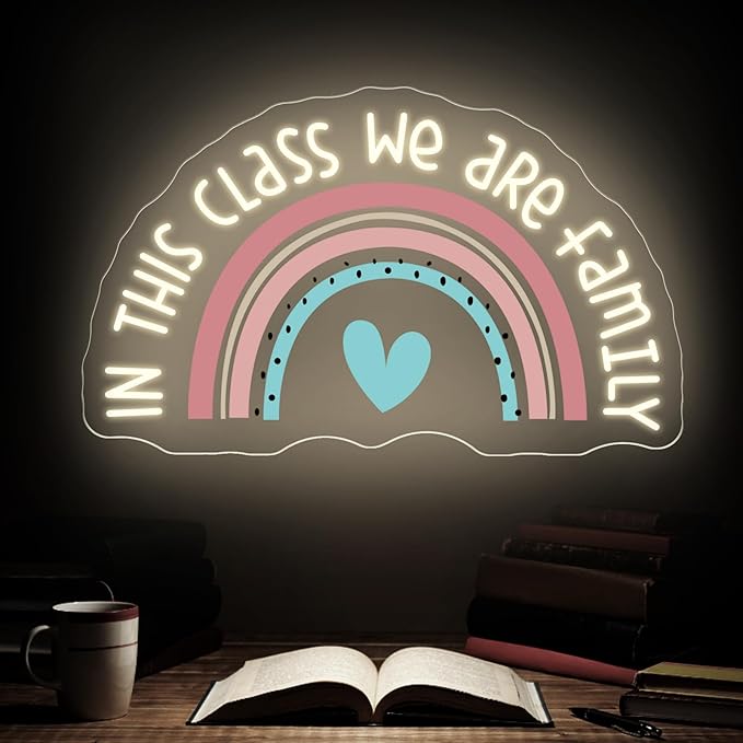 In This Class We Are Family Neon Sign, Back To School Gift, Classroom Decor, Teacher Gift Welcome Wall Decor, Cute Rainbow Sign, Reading Corner Decoration, Opening Season Theme Party Props