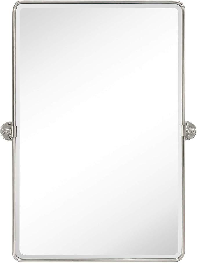 Farmhouse Pivot Rectangle Bathroom Mirror Brushed Nickel Metal Framed Tilting Beveled Vanity Mirrors for Wall, Overall 23.91 x 30 inches (Mirrror 20 x 30 inches)