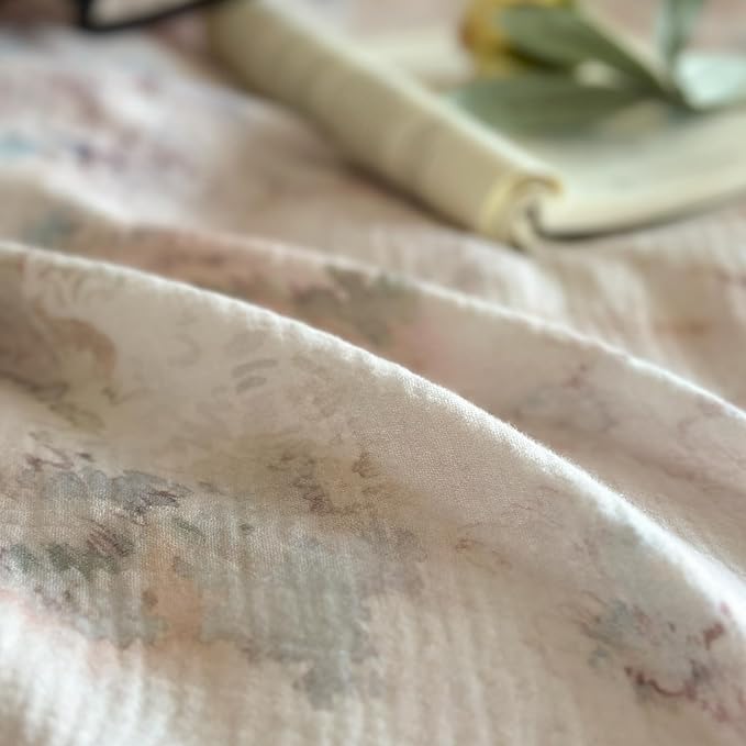 VM VOUGEMARKET Full Duvet Cover with Romantic Ruffles Breathable Muslin Cotton,Soft Textured Gauze Weave Comforter Cover with Zip Closure and Corner Ties- 80"x90"