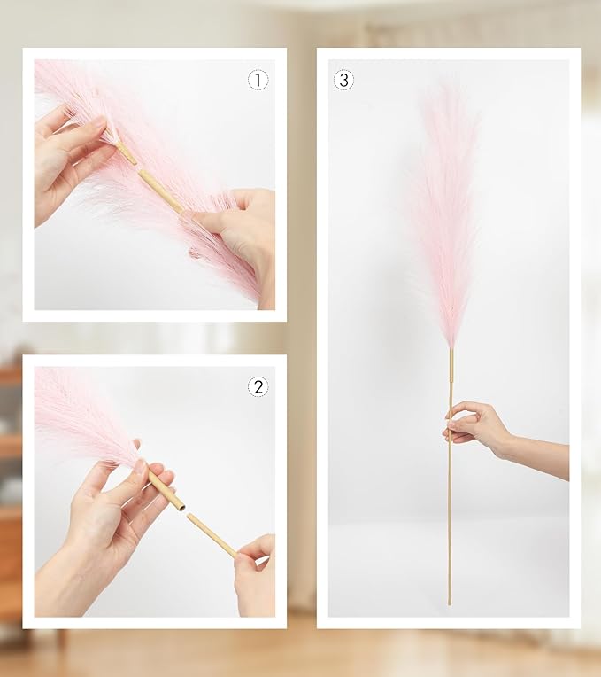 9 Pcs 45" Tall Pampas Grass Pink Decor, Long Stem Artificial Flower Floor Vase Large Faux Floral Pompas Fake Plants Dried Bouquet Arrangement Vase Filler for Boho Home Wedding Decoration