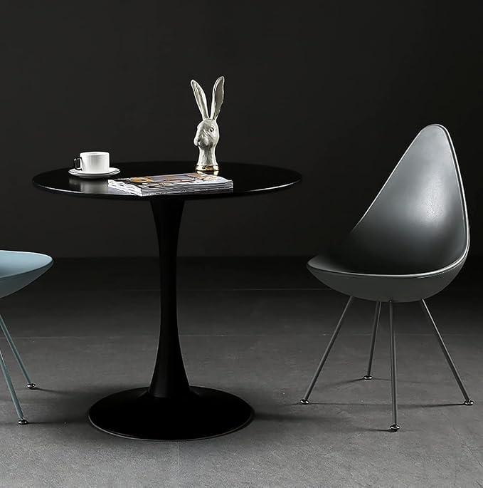 31.5" Tulip Table for 2-4 Persons Modern Round Dining Room Table, Mid-Century Modern Black Small Kitchen Table with MDF Wooden Top, Leisure Coffee Table for Living Room, Dining Room, Office