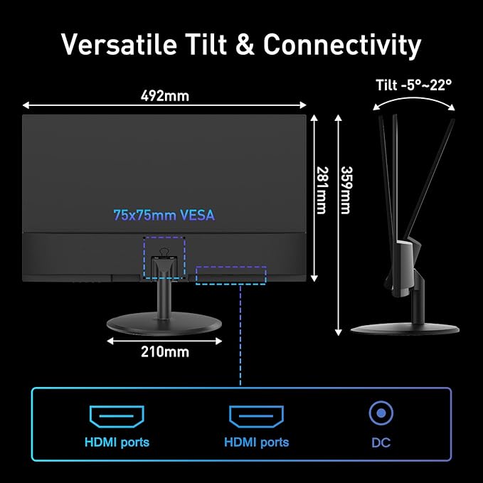 SANSUI 22 Inch 120Hz Monitor, FHD Computer Monitor 4000:1 Contrast Ratio with Adaptive Sync, HDR 100% sRGB, HDMI x 2, VESA Mount, Eye Care for Home/Office (ES-22X3AH, One HDMI Cable Included).