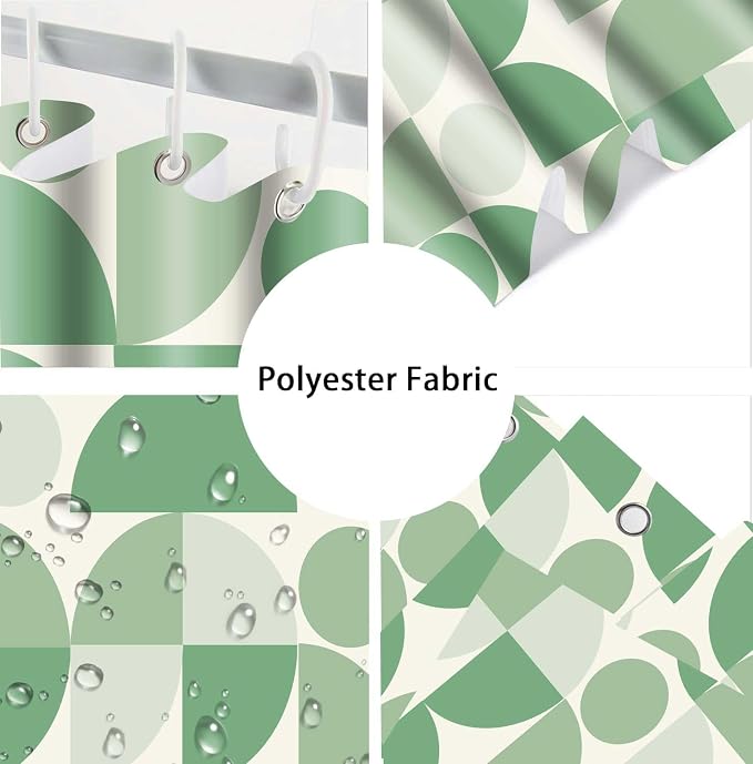 Vintage Green Mid Century Modern Shower Curtain Boho Abstract Geometric Art Shower Curtains for Bathroom Decor 72x72 Inch Colorful Unique Pattern Washable Fabric Bathroom Set with 12 Hooks