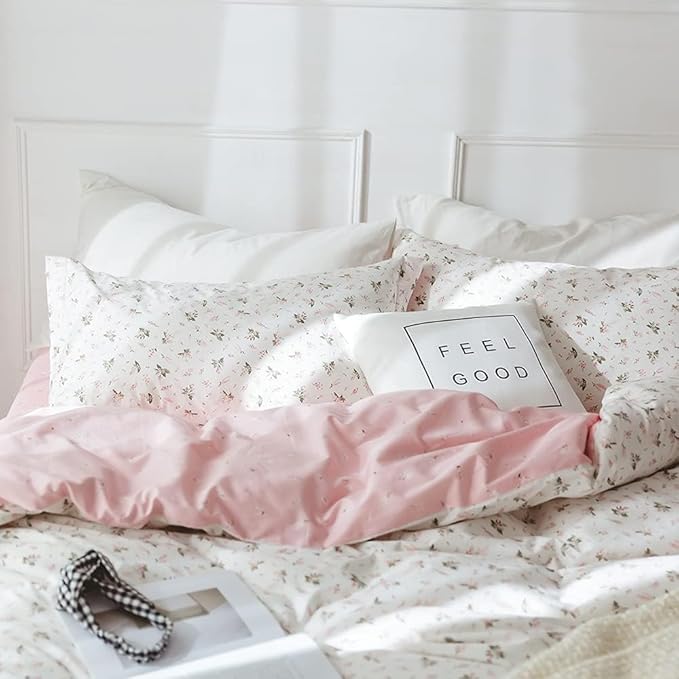 Floral Comforter Set Queen Soft Bedding Comforter Set 3 Pieces Garden Style Pink Flower Print Botanical Flowers Comforter Set for All Seasons 1 Comforter and 2 Pillowcases (Floral, Queen)