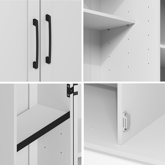 Furinno Robin Storage Cabinet, 4-Tier Pantry Cabinet with Adjustable Shelves, 35W with 2 Doors and Door Shelves, Kitchen Cabinet, Organization and Storage, for Pantry, Living Room, Home Office, White