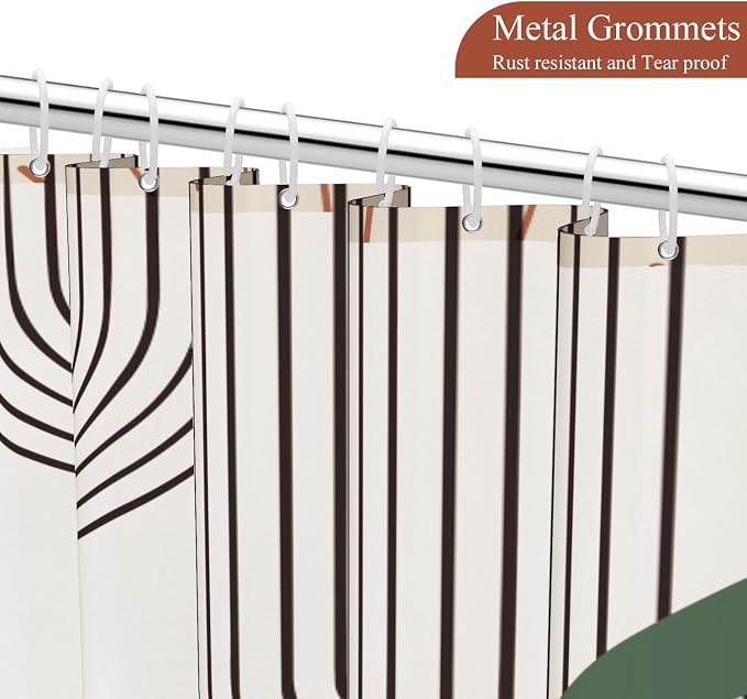 Boho Mid Century Shower Curtain Abstract Arch Geometric Sun Curve Rainbow Tropical Leaves Minimalist Shower Curtain Aesthetic Beige Bathroom Decor Fabric Curtains Set 72x78 inch