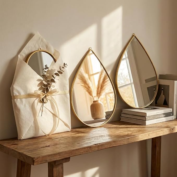 DECANIT Decorative Wall Mirrors Set of 3,Gold Accent Hanging Mirrors for Living Room, Bedroom & Entryway – Modern Farmhouse & Boho Home Decor