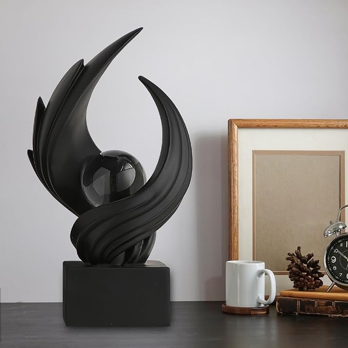 Modern Art Statue Decor, Abstract Swirl-Shaped Sculpture with Glass Ball Resin Art Figurines Centerpiece Sculptures for Home Decor Living Room Stand Coffee Table Office Bookshelf Decoration (black)