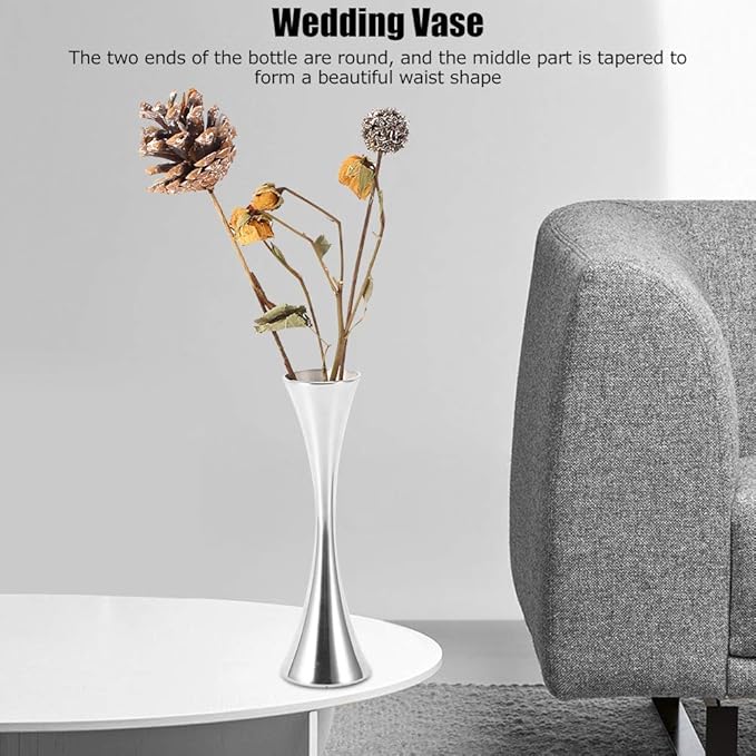 Stainless Steel Flower Vase, Small Bud Decorative Vase Round Mouth Waist Flower Inserter Holder for Home