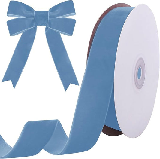 10 Yards Blue Velvet Ribbon 1 Inch for Christmas Tree,Light Blue Velvet Christmas Ribbon for Gift Wrapping Crafts Bow Wreath Holiday Decorations (Blue)