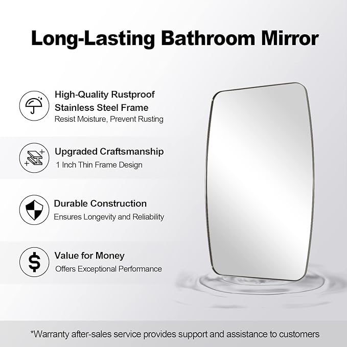 ANDY STAR Oval Mirror for Bathroom, 22x30 Brushed Nickel Oblong Bathroom Mirror for Vanity with Stainless Steel Metal Frame, Modern Anti Rust Wall Mounted