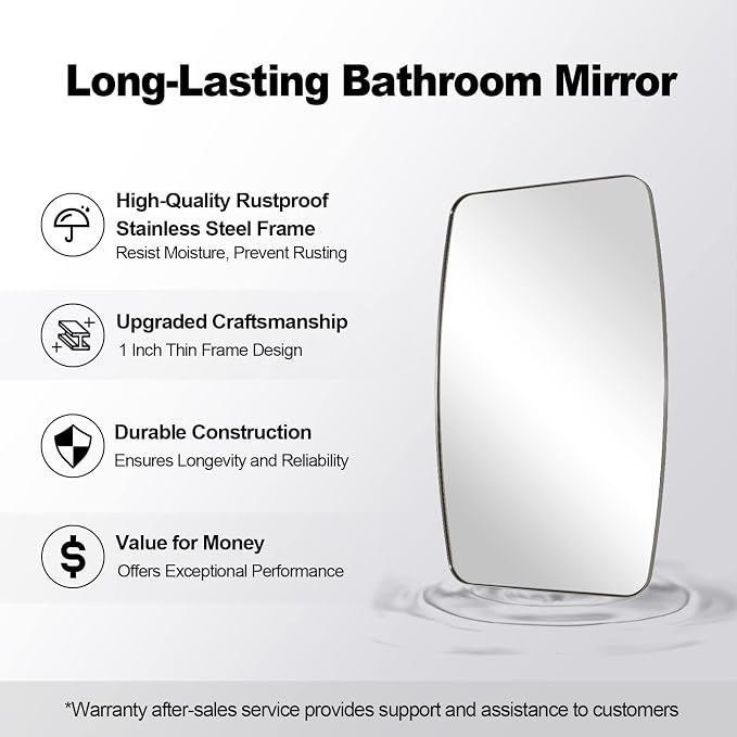 ANDY STAR Brushed Nickel Bathroom Mirror, 24x40” Oblong Mirror with Stainless Steel Metal Frame, Silver Oval Vanity Mirror for Over Sink, Modern Anti Rust Wall Mounted
