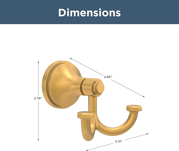 Franklin Brass Woodruff (1-Pack) Towel Hooks Satin Gold Double Bathroom J Hooks Wall Mounted for Robes & Towels Hand Towel Hook Holder Kitchen, Bathroom Accessories WDRF35-SG