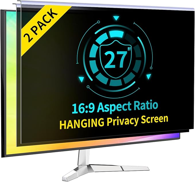 DEJIMAX 〔2-Pack〕 27 Inch Computer Privacy Screen Filter for 16:9 Monitor, Anti-Blue Light, Anti-UV Blue Light Blocking Removable Privacy Protector Shield, Hanging Type